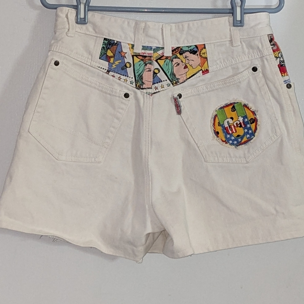 Vintage Denim Shorts with Comic Print Accents - Picture 3 of 6